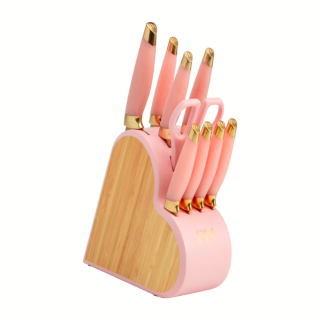 Sada nožů v bloku 10 ks – srdce, nerez, Paris Hilton