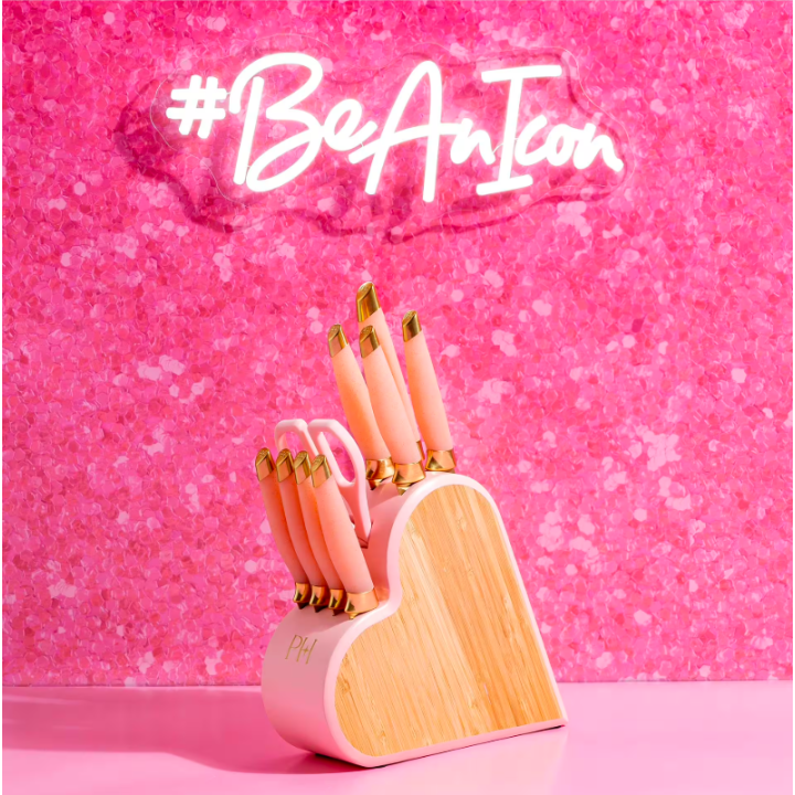 Sada nožů v bloku 10 ks – srdce, nerez, Paris Hilton