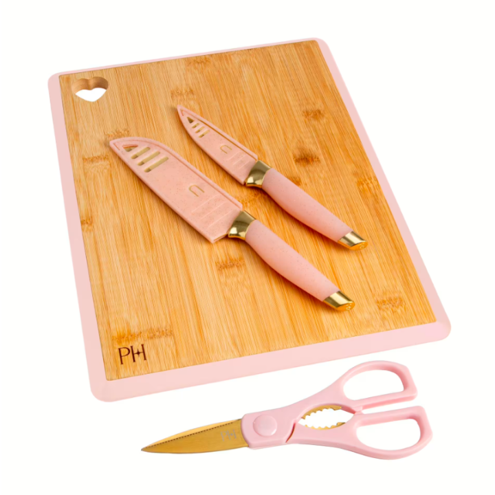 Kuchyňská sada nožů s prkénkem 6 ks – nerez / bambus