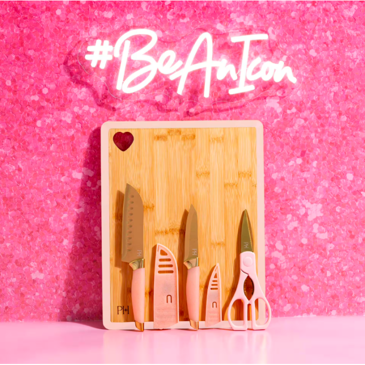 Kuchyňská sada nožů s prkénkem 6 ks – nerez / bambus