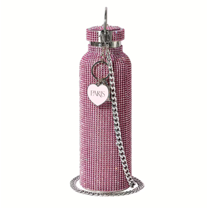 Láhev na pití 750 ml – nerezová, třpytky, růžová -  Paris Hilton