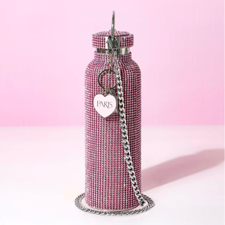 Láhev na pití 750 ml – nerezová, třpytky, růžová -  Paris Hilton