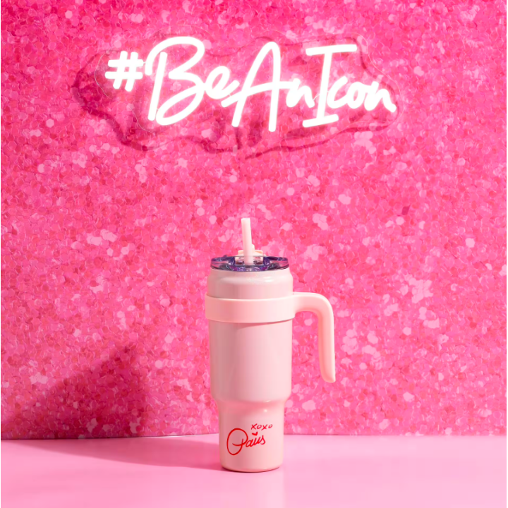 Termohrnek Tumbler 1 l – nerezový, brčko, růžový - Paris Hilton