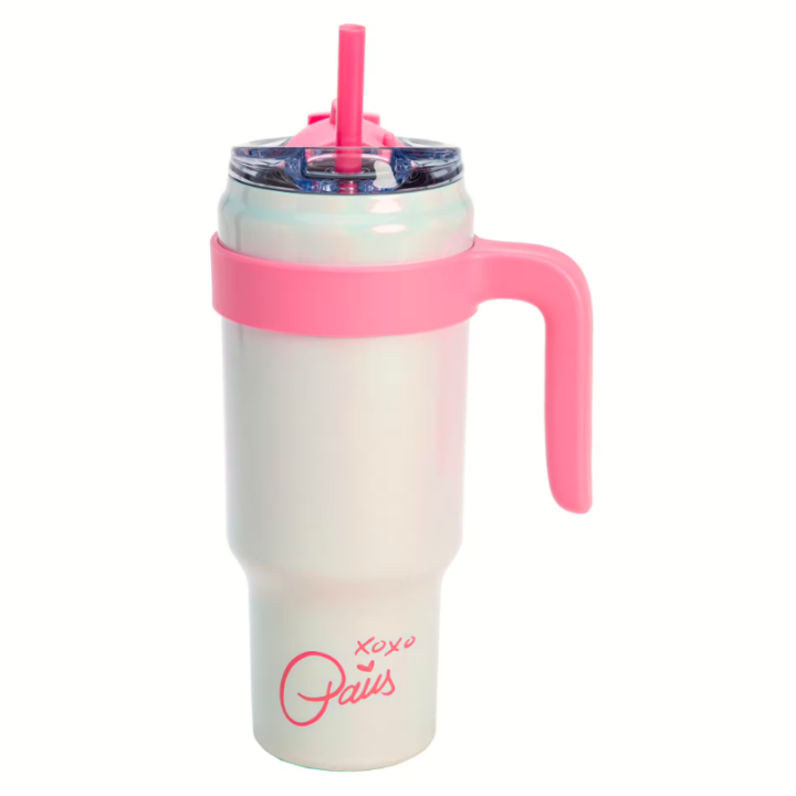 Termohrnek Tumbler 1 l – nerezový, brčko, růžový - Paris Hilton