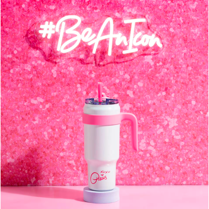 Termohrnek Tumbler 1 l – nerezový, brčko, růžový - Paris Hilton