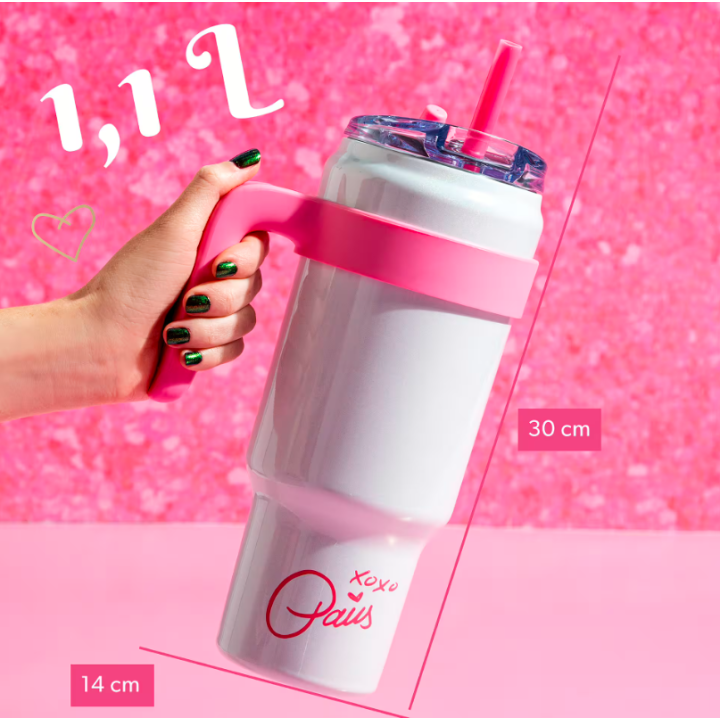 Termohrnek Tumbler 1 l – nerezový, brčko, růžový - Paris Hilton